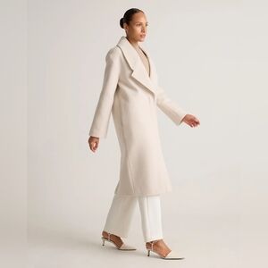 Quince 100% Merino Wool Shawl Collar Long Coat, Heather Bone (S)
